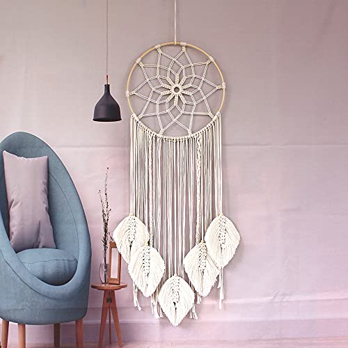 Boho Makramee Wandbehang Traumfänger Mond Heimdekoration Gewebte Baumwolle Wandteppich Wanddekoration, Teenager Mädchen Zimmer Dekor, Mädchen Schlafzimmer Dekor,Weiß,30x100cm von WOBblo