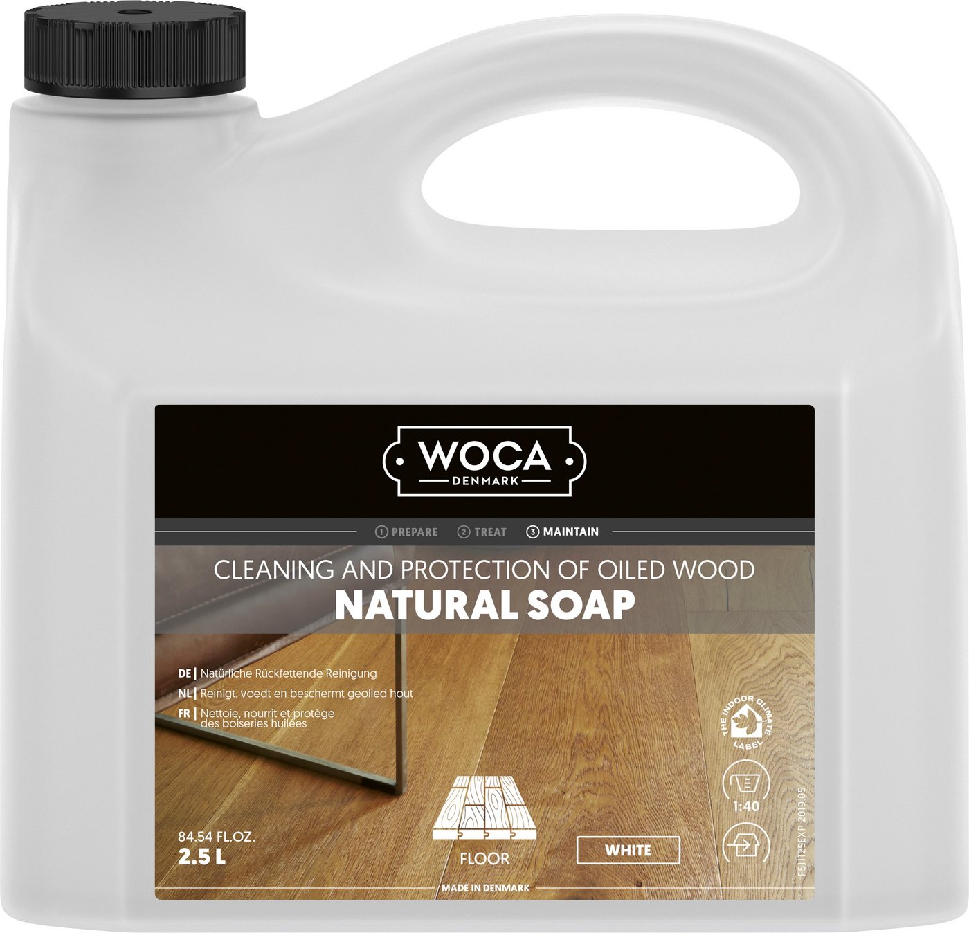 WOCA WOCA Holzbodenseife weiß 2,5 Ltr. Bodenpflegemittel (Kanister, reinigt 320-400m² pro Liter), frei von Duft- und Zusatzstoffen von WOCA