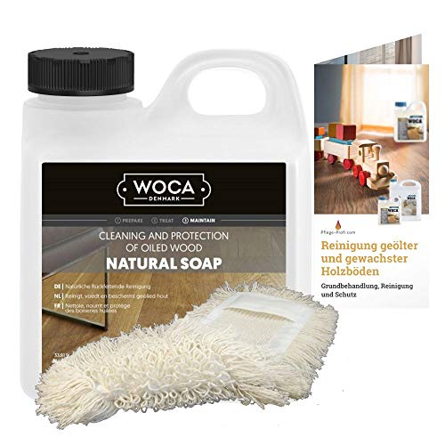 Woca Holzbodenseife natur 1 Liter inkl. Baumwollmop und Pflegeanleitung von WOCA