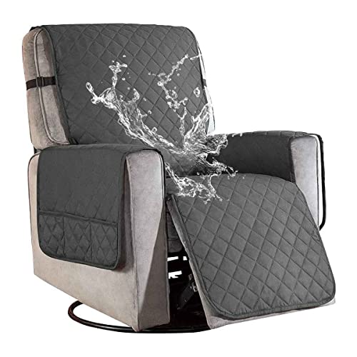 WOCAO Wasserdicht Sesselschoner für Fernsehsessel Relaxsessel mit Taschen,Rutschfest Überwurf Sesselauflage Relax rutschfest Sesselüberwurf Armlehnenschoner f(Size:63cm seat,Color:Dunkelgrau) von WOCAO