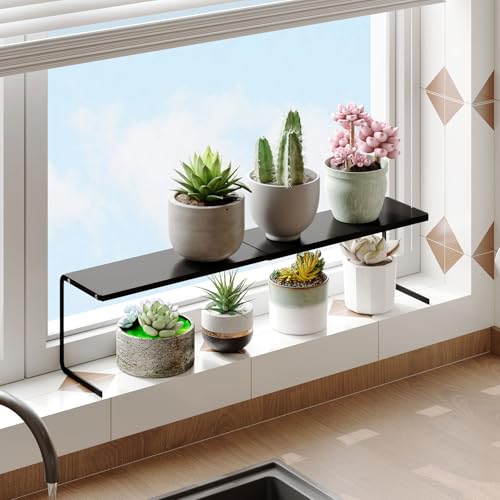 WOCHUANGSI 1 x kleines, schmales Regal für Fensterbank, Küchen-Organizer, stapelbar, hohe Regale, skalierbares Fenster-Pflanzenregal für schmale Arbeitsflächen, Aufbewahrung (schwarz) von WOCHUANGSI