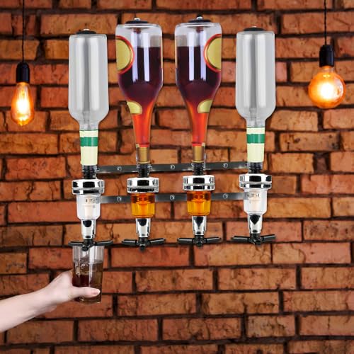 Bar Butler Dosierer für Alkohol, optisches Möbelstück, Wandausgießer, 4 Flaschen, Halterung für Getränke, Likör, Dosierung 25 – 45 ml (Silber, 4 Köpfe – 1,5 oz)) von WODFARR