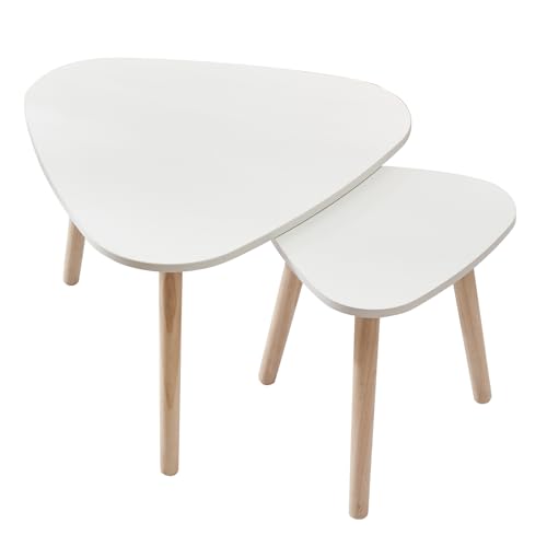 WODFARR 2 Couchtische, ausziehbar, skandinavisches Design, Füße aus Holz und Tischplatte aus Holz, Couchtisch, Holz (Weiß, 55 x 55 x 45 cm, 40 x 40 x 40 cm) von WODFARR