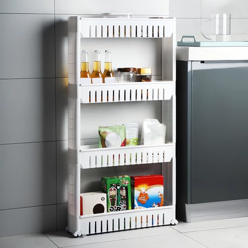 WODFARR Aufbewahrungswagen, schlank, 4 Ebenen, schmal, Rollwagen, mobiler Aufbewahrungsregal, für Küche, Badezimmer, Garage (4 Ebenen, 54,5 x 12,5 x 102 cm) von WODFARR