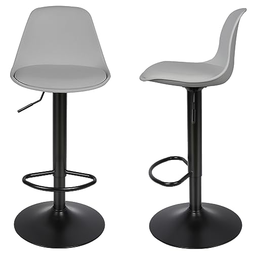 WODFARR Barhocker, 2 Stück, drehbar, Barhocker aus Kunstleder, höhenverstellbar 55 – 75 cm, Kissen aus PU-Grau, 2 Stück von WODFARR