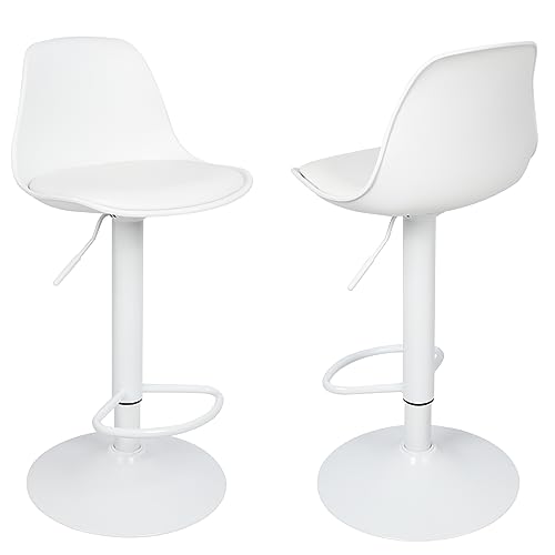 WODFARR Barhocker, 2 Stück, drehbar, Barhocker aus Kunstleder, höhenverstellbar 55 – 75 cm, Kissen aus Polyurethan, Weiß von WODFARR