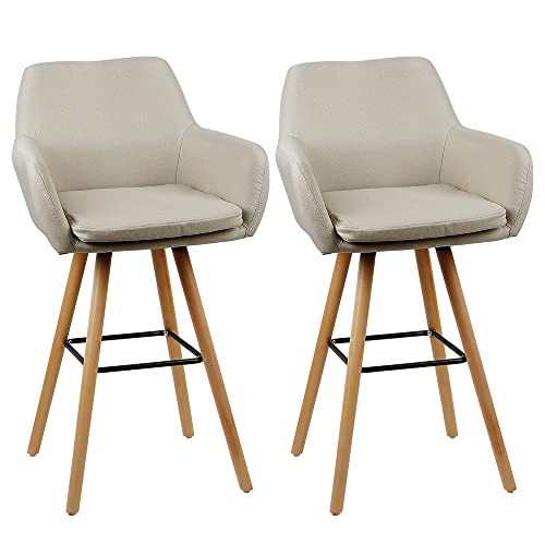 WODFARR Barhocker, bequemer Barstuhl aus Leinenstoff, Barhocker, skandinavisches Design mit Fußstütze und Armlehnen, Hochstuhl für Küche, Leinen, hohe Bar, Beige, 6 Stück von WODFARR