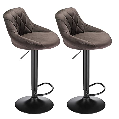 WODFARR Barhocker aus Samt, Barstuhl, Küche, Barhocker, höhenverstellbar und 360 ° drehbar, Barstuhl mit Fußstütze aus Metall, 84,5 – 105 cm, Braun von WODFARR