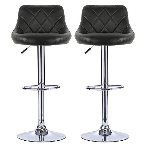 WODFARR Barhocker mit gepolstertem Ledersitz, höhenverstellbar mit Kissen, verchromter Sockel aus PU-C, Schwarz, 2 Stück von WODFARR