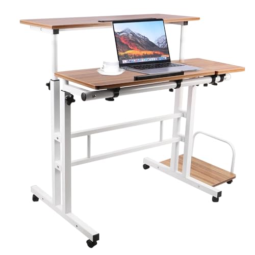 WODFARR Computertisch mit Rollen, kleiner Computertisch mit Empfangsplatte, neigbare Tischplatte, Computerarbeitsplätze (dunkle Eiche, 100 x 60 x 67-117 cm) von WODFARR