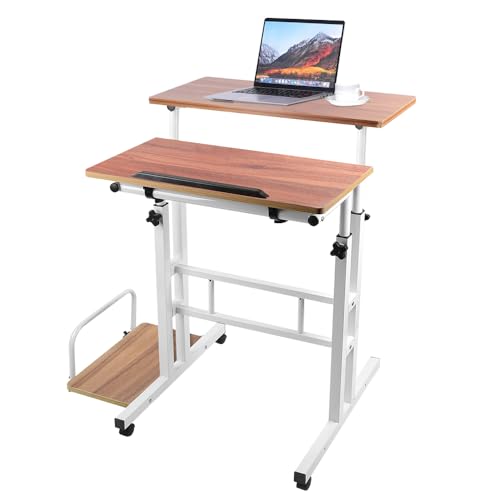 WODFARR Computertisch mit Rollen, kleiner Computertisch mit Empfangsplatte, neigbare Tischplatte, Computerarbeitsplätze (dunkle Eiche, 82 x 60 x 67-117 cm) von WODFARR