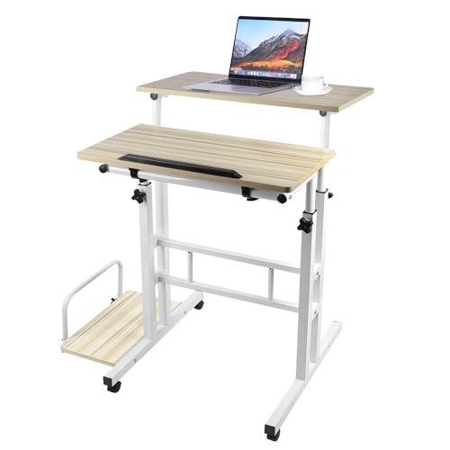 WODFARR Computertisch mit Rollen, kleiner Computertisch mit Empfangsplatte, neigbare Tischplatte, Computerarbeitsplätze (helle Eiche, 82 x 60 x 67-117 cm) von WODFARR