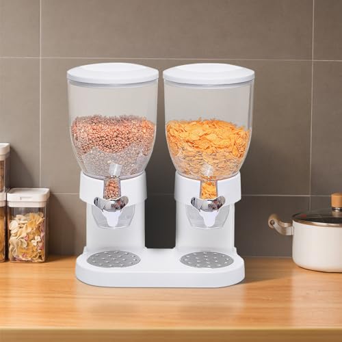 WODFARR Cornflakes Dispenser für Müsli, Behälter mit 2 Behältern, Drehsystem, BPA-frei, Küchenutensilien, zwei Behälter mit 3,5 l (Weiß, 1 Stück) von WODFARR