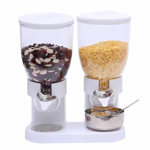 WODFARR Doppelter Müslispender, Duo Müslispender, Müslispender, Cornflakes Dispenser – Getreidebehälter, 2 Behälter (weiß) von WODFARR