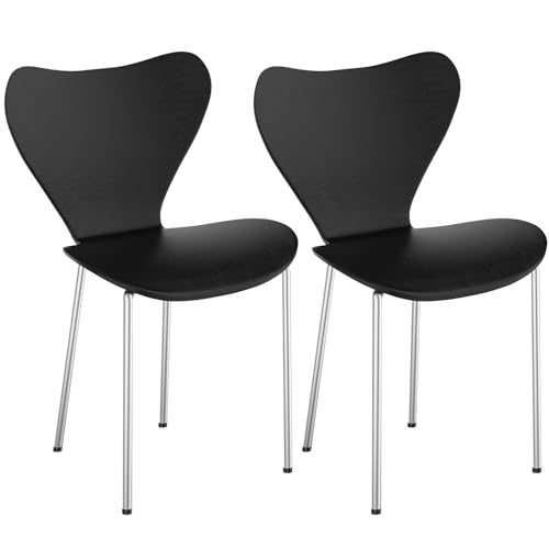 WODFARR Esszimmerstühle, Küchenstühle, stapelbar, Wohnzimmerstuhl, Rückenlehne aus Kunststoff und Metallbeine (Schwarz, 2 Stück) von WODFARR