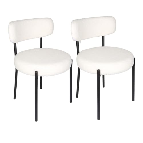 WODFARR Esszimmerstühle aus Teddy-Polyester, 75 cm hoch, runder Stuhl, gepolstert, 2 Stück, ergonomisches Design mit gepolsterter Rückenlehne (2, Weiß/Beige) von WODFARR