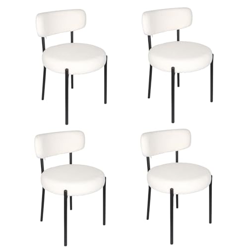 WODFARR Esszimmerstühle aus Teddy-Polyester, 75 cm hoch, runder Stuhl, gepolstert, 2 Stück, ergonomisches Design mit gepolsterter Rückenlehne (4, Weiß/Beige) von WODFARR