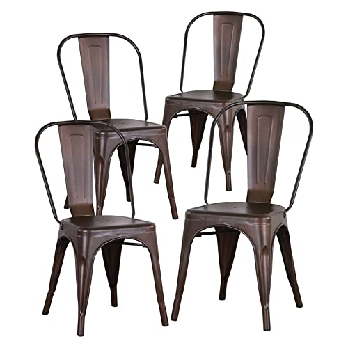 WODFARR Industrielle Esszimmerstühle, Bistrostuhl, Metallstuhl, Küchenstuhl mit Rückenlehne, Barstühle, Esszimmerstühle im Industriestil, 4 Stück, 85 x 45 x 45 cm, Rost von WODFARR