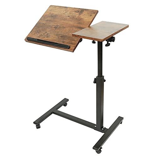 WODFARR Laptop-Schreibtisch, Rolltisch, Computertisch, Arbeitsplatz, rollbar, Sofa, für Laptop, zusammenklappbare Höhe mit 4 Rollen, 60 x 34,5 x 58/90 cm, Tigerholz, braun von WODFARR