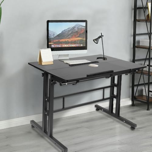 WODFARR Stehschreibtisch mit verstellbarer Höhe, tragbar und leicht zu bewegen, ideal für Zuhause oder Büro, 80 x 60 x 67 – 115 cm, Schwarz von WODFARR