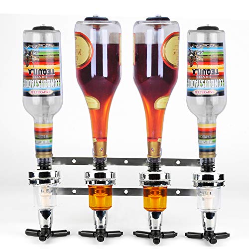WODFARR Wand Montierter Flaschenhalter, Bar Butler zur Wandmontage für 4 au 6 Flaschen Flaschenhalter Getränkespender Wandspender Bar Accessoire Getränkeportionierer (4-fach) von WODFARR