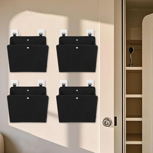 WODHMIEY 4 Stück Hängender Schuhorganizer Wandmontage mit Klebehaken Faltbare Aufbewahrungstasche aus Vliesstoff Schuhregal für Tür Wohnmobil Wohnung Studentenwohnheim Raumsparende Lösung (Schwarz) von WODHMIEY