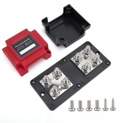 WODHMIEY 8x M10 Busbar Stromverteiler 12V 24V 48V DC 400A Batterieanschlussblock Hochstrom Verteilerleiste für Auto Wohnmobil Boot LKW Solaranlage Stromversorgung mit Rotem und Schwarzem Deckel von WODHMIEY