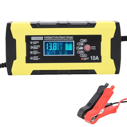 WODHMIEY Intelligentes Autobatterie Ladegerät 12V/24V 10A, LCD Display für Auto, Motorrad, LKW, Boot – Erhaltungsladegerät für AGM/GEL/Blei-Säure Batterien 2Ah–150Ah, Reparaturmodus, Schutzfunktionen von WODHMIEY