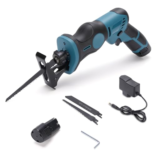 WODHMIEY Mini-Säbelsäge 12V, Kabellose Säbelsäge mit 2000mAh Lithium-Ionen-Akku, 2400 U/min, 90° Schneidwinkel, Holz- und Metall-Sägeblätter, Kompakt & Ergonomisch, für Heimwerkerprojekte (1x Akku) von WODHMIEY
