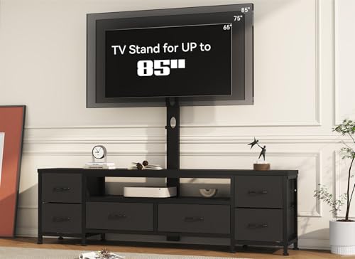 WODRAWER TV-Ständer mit Halterung, Unterhaltungszentrum für 32/55/65/75/85-Zoll-Fernseher, schwarze Kommode mit 6 Stoffschubladen, Stauraum und Regalen von WODRAWER