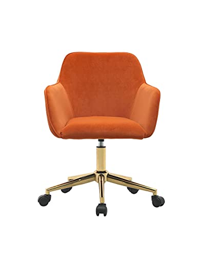 WODSOFTI New Velvet Fabric Material Adjustable Height Swivel Home Office Chair for Indoor Office with Gold Legs,Orange von WODSOFTI