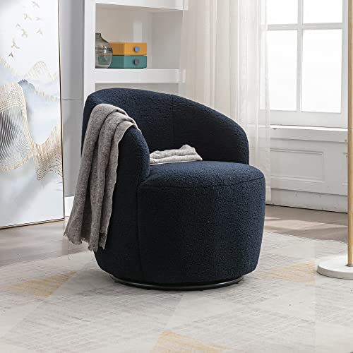 WODSOFTI Teddy Fabric Swivel Accent Armchair Barrel Chair with Black Powder Coating Metal Ring, Blue von WODSOFTI