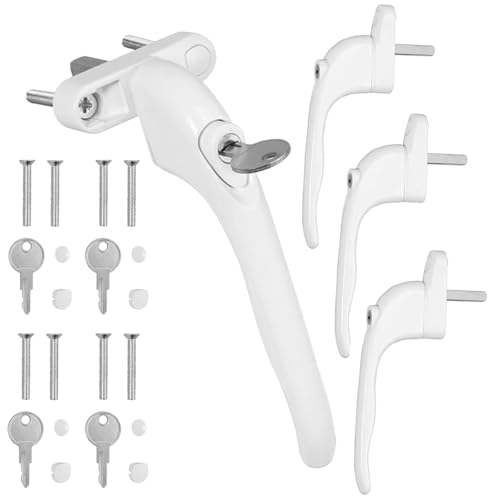 WODSTA Fenstergriffe aus UPVC, abschließbar, Inline-Verriegelung, Universal-Espag-Griffe mit Schlüssel, Aluminium, weiß, mit 43 mm Spindellänge für Innen- und Außenbereich, UPVC-Fenster WODSTA Fenstergriffe aus UPVC, abschließbar, Inline-Verriegelung, Universal-Espag-Griffe mit Schlüssel, Aluminium, weiß, mit 43 mm Spindellänge für Innen- und Außenbereich, UPVC-Fenster von WODSTA