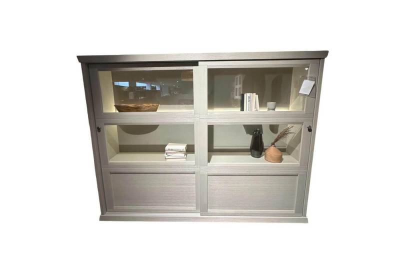 WÖSTMANN MARKENMÖBEL Standvitrine Highboard WM Casa 220 Pinie Massiv Grau Soft Gebürstet Mit von WÖSTMANN MARKENMÖBEL