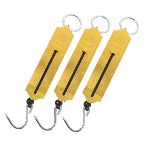 WOFASHPURET 3 Stück Mechanische Hängewaage mit Haken Tragbare Handwaage für Gepäck Lebensmittel und Angeln Robustes Design Ergonomischer Griff Kompakt und Gelb für Einfache Sichtbarkeit von WOFASHPURET