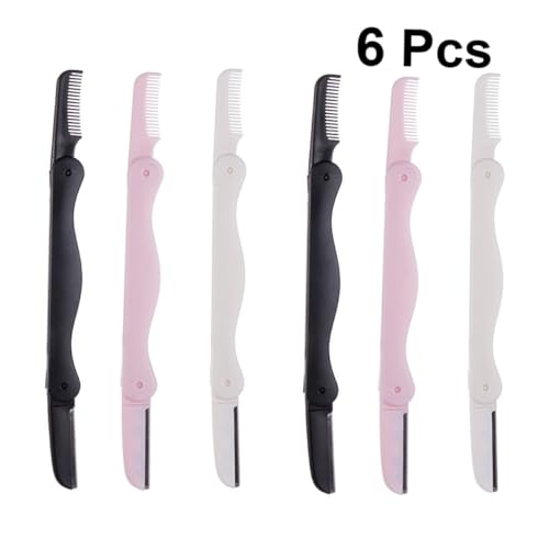 WOFASHPURET 6 Stück Teiliges Set Augenbrauenrasierer mit Doppelseitigem Trimmer und Kamm Faltbare Sicherheitsabdeckung Präzise Gesichts Körperhaarentfernung Leichter Rutschfester Griff für von WOFASHPURET