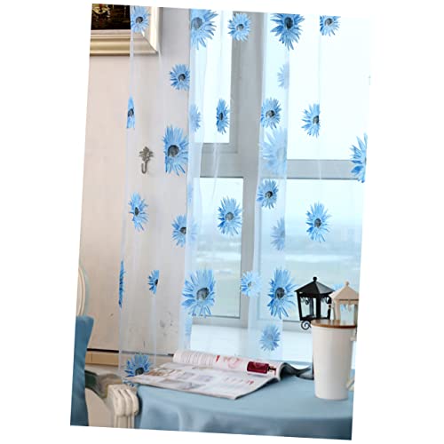 WOFASHPURET Transparente Voile Vorhänge Mit Sonnenblumenmuster Blau Leichte Gardinen Für Wohn Und Schlafzimmer Für Natürliche Lichtdurchlässigkeit Und Privatsphäre von WOFASHPURET