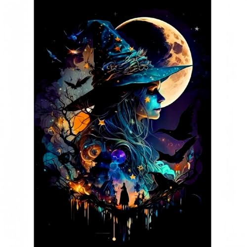 WOFEU Halloween Diamond Art Kits für Erwachsene, Halloween Diamond Painting Kit für Erwachsene Voller Bohrer Runde Edelstein Kunst 5D Diamant Dots Geeignet Home Wanddekoration von WOFEU