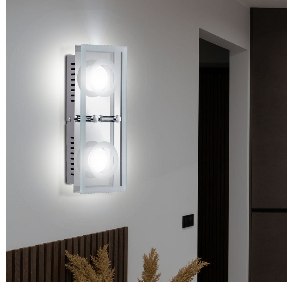 WOFI LED Wandleuchte, LED-Leuchtmittel fest verbaut, Warmweiß, LED Decken Leuchte Wohnraum Wand Lampe Glas Strahler silber 2-flg WOFI von WOFI