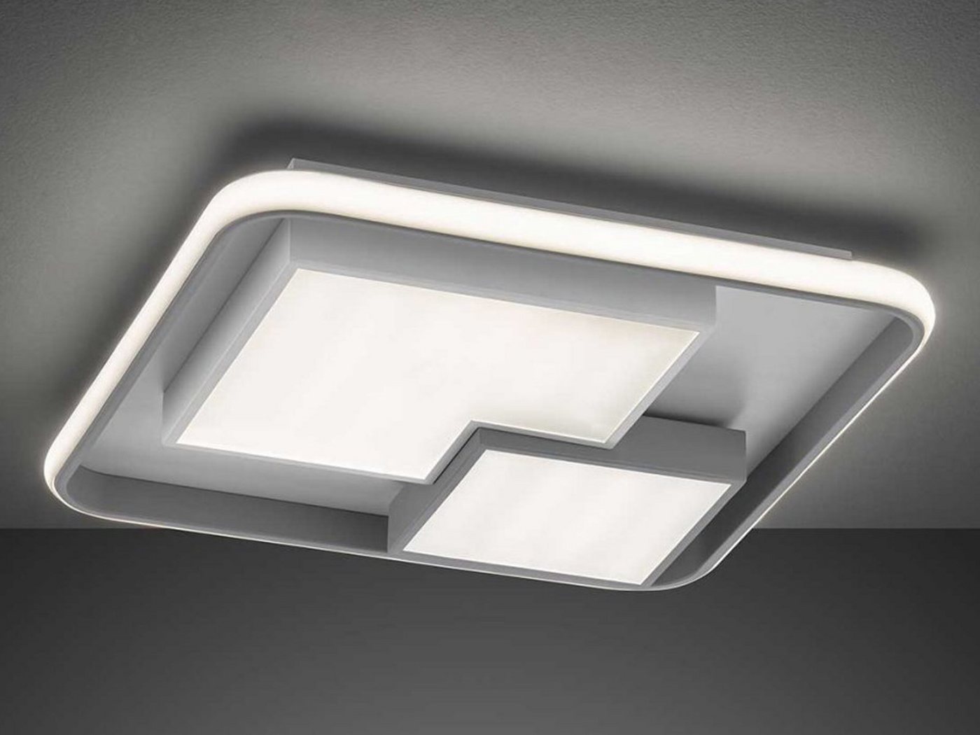 WOFI LED Deckenleuchte, Dimmer, LED fest integriert, Warmweiß, dimmbar, flach Wandleuchte innen Treppenhaus Grau - Weiß, 50 x 50cm von WOFI