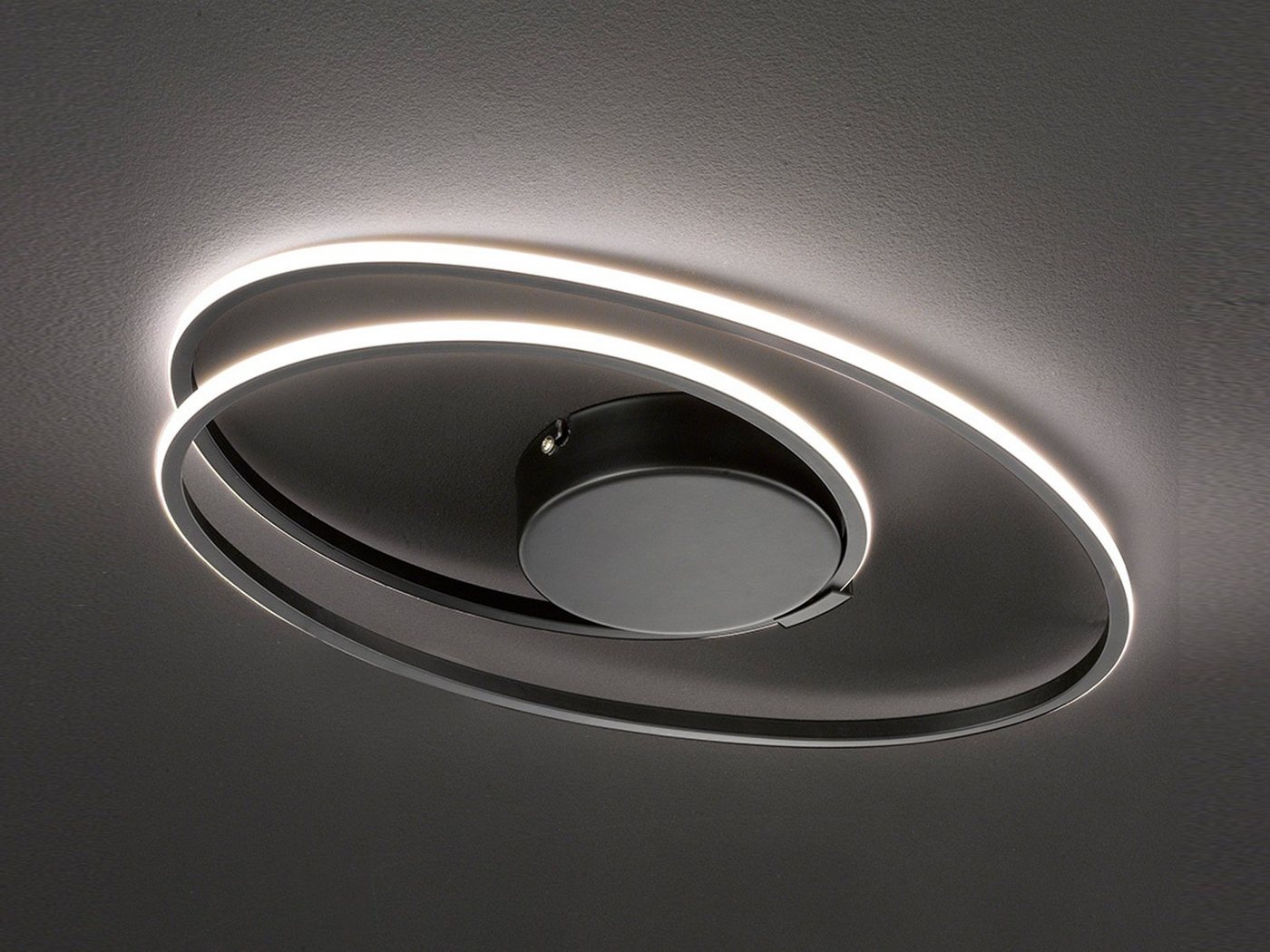 WOFI LED Deckenleuchte, Dimmer, LED fest integriert, Warmweiß, indirekte Decken-Beleuchtung Ring-Lampe dimmbar Schwarz Breite 50cm von WOFI