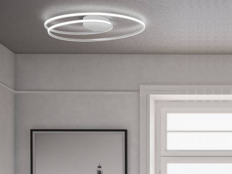 WOFI LED Deckenleuchte, Dimmer, LED fest integriert, Warmweiß, indirekte Decken-Beleuchtung Ring-Lampe flach dimmbar Weiß Breite 61cm von WOFI