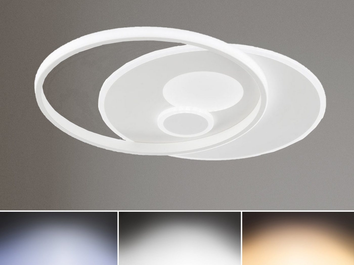 WOFI LED Deckenleuchte, Dimmer, LED fest integriert, Warmweiß - Kaltweiß, Deckenbeleuchtung dimmbar, Lampe Kücheninsel flach, Weiß, Breite 52cm von WOFI