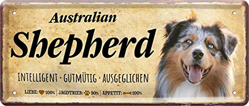 Australian Shepherd Hund Steckbrief Dog 28 x 12 cm Deko Spruch Blechschild Blech 1292 von WOGEKA ART