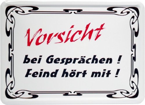 Blechschild 15 x 21 cm "Vorsicht bei Gesprächen..." Spruch Reklame Retro Nostalgie MJ 111 von WOGEKA ART