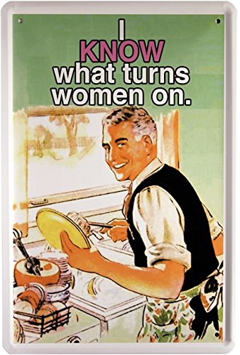 Blechschild Spruch" I know what turns women on" 20 x 30cm Reklame Retro Blech 1230 von WOGEKA ART