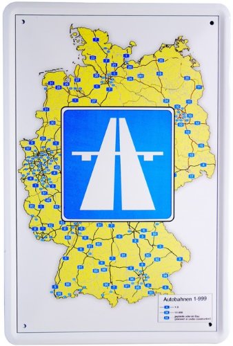 Blechschild Übersicht Deutschland Autobahnen 20 x 30cm Reklame Retro Blech 912 von WOGEKA ART