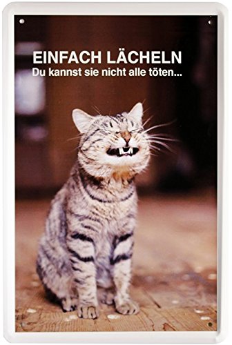 Blechschild kleine Katze Spruch " Einfach lächeln..." 20 x 30cm Reklame Retro Blech 1238 von WOGEKA ART