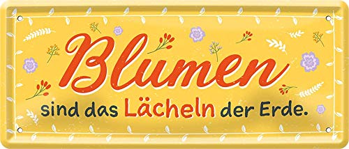 Blumen sind das Lächeln der Erde 28 x 12 cm Spruch Deko Blechschild 977 von WOGEKA ART