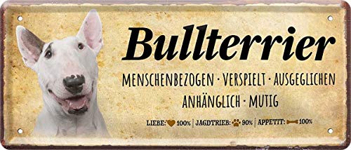 Bullterrier Hund Steckbrief Dog 28 x 12 cm Deko Spruch Blechschild Blech 1355 von WOGEKA ART